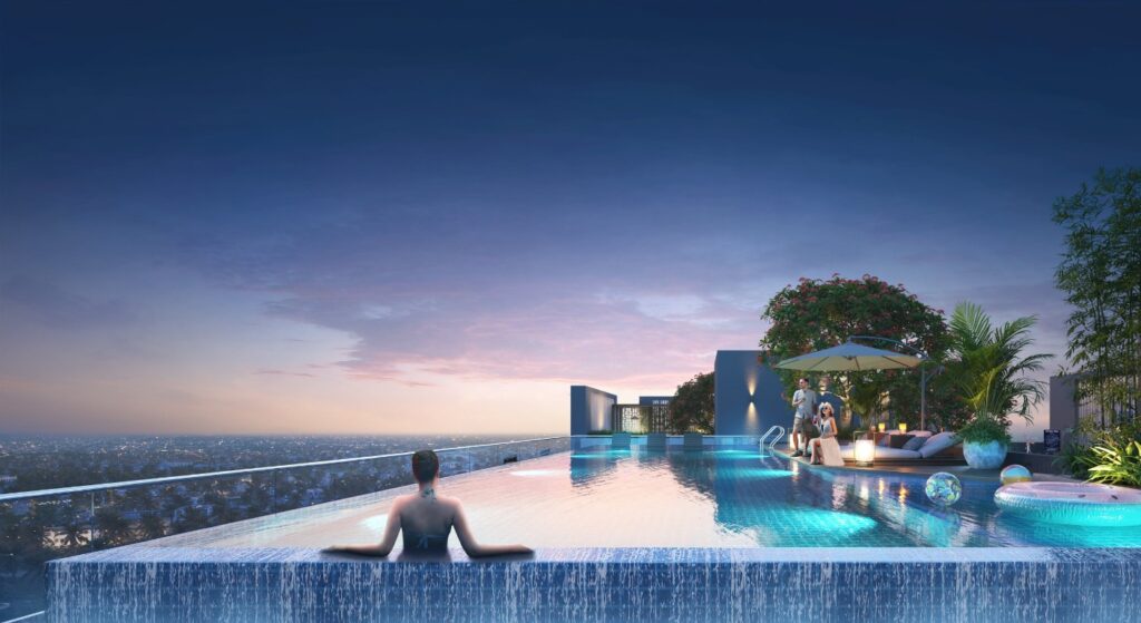 Rooftop infinity pool and premium lifestyle amenities in a luxury Kolkata apartment complex