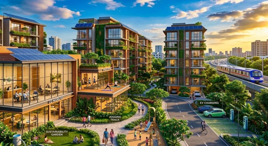 Kolkata metro connectivity and EM Bypass residential skyline showing modern future-ready apartments