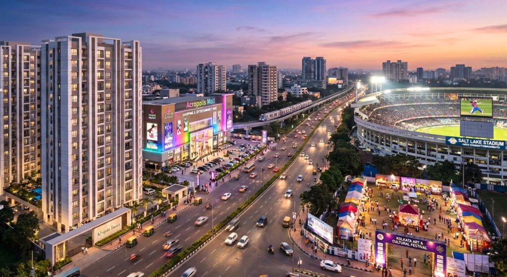 Residential apartments near Acropolis Mall and Salt Lake Stadium along EM Bypass Kolkata
