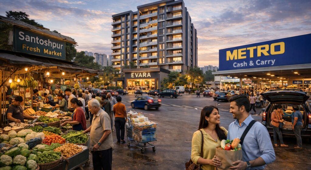 Residential apartments near Santoshpur Fresh Market and Metro Cash & Carry on EM Bypass Kolkata