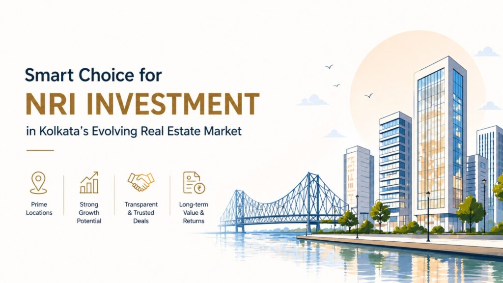 NRI investment opportunities in Kolkata real estate with commercial and residential growth illustration
