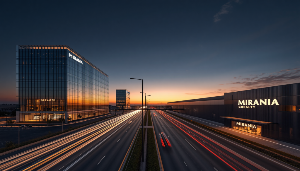 Modern commercial office building and logistics infrastructure showcasing the future of commercial real estate development in India.